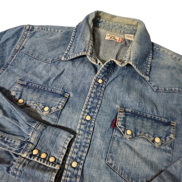 Levi's Other - Levi's Western Denim Shirt Men Large Blue Light Wash Pearl Snap Long Sleeve